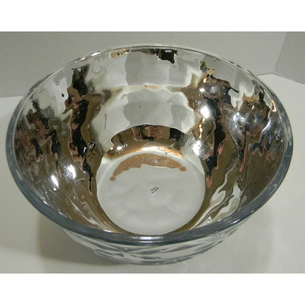 Decorative Mirrored Glass Bowl Holiday Silver 9